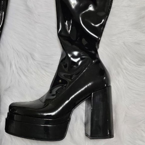 Steve Madden Ella Patent Stretchy PVC PU  Platform GO GO Dancer Boots 10 - Picture 2 of 6